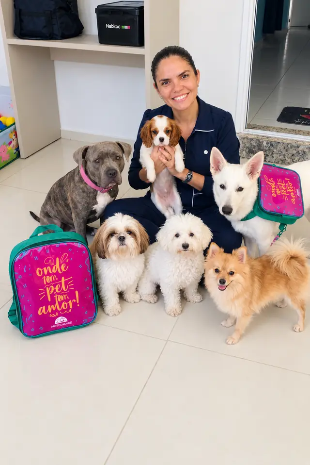 Dra. Elisângela em atendimento domiciliar com pets do Clubinho HomeVet
